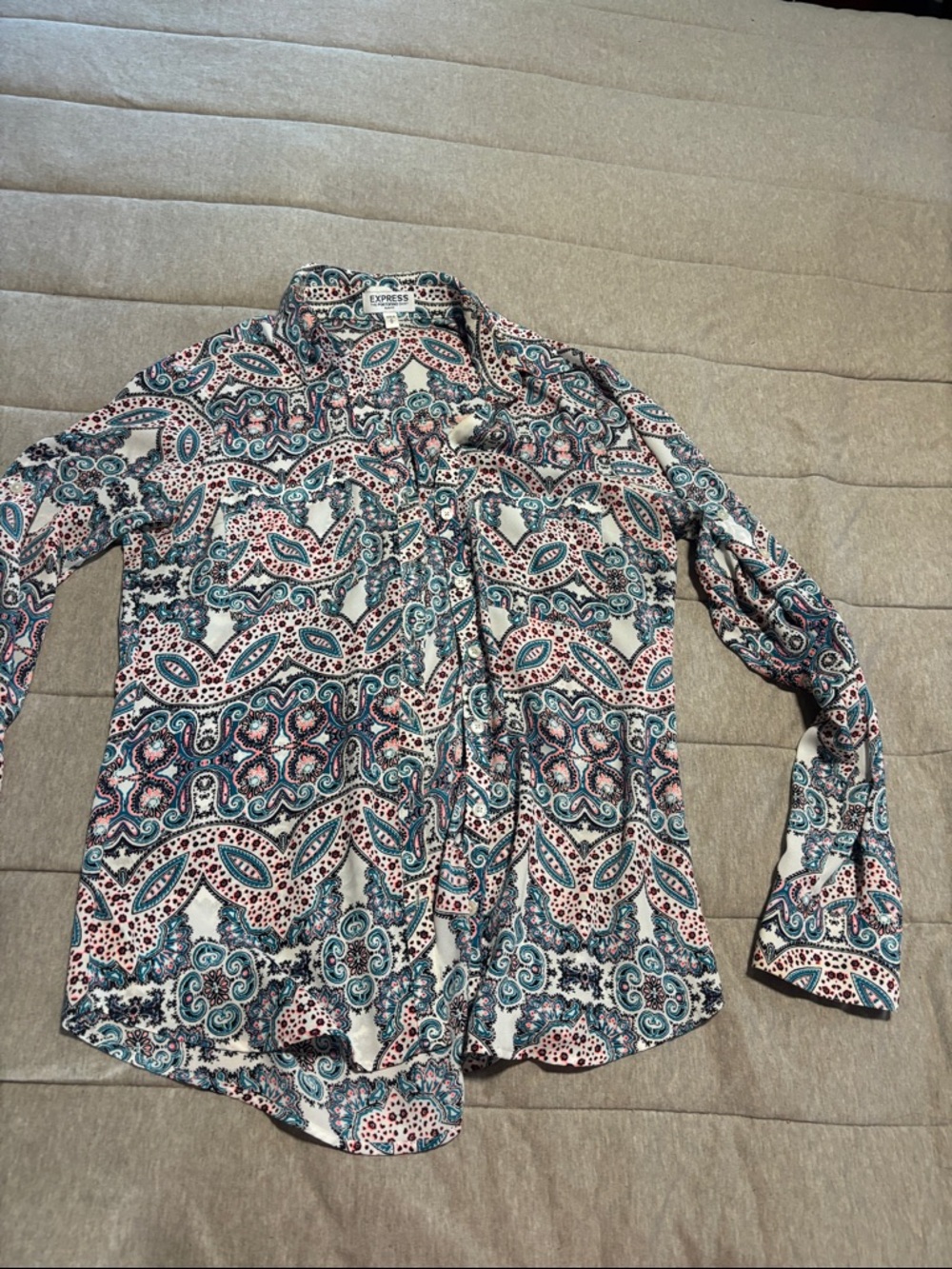 Express Paisley Button-Down Shirt in Teal, Coral and Navy